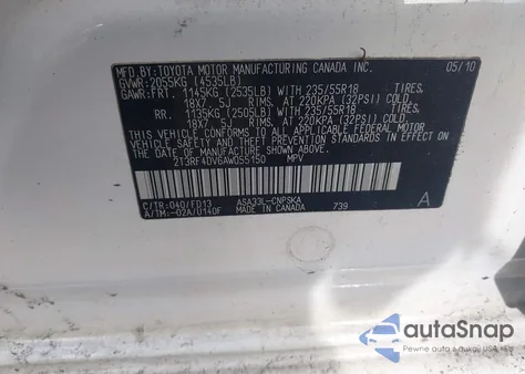 2010 Toyota Rav4 Sport z USA, uszkodzony, nr VIN 2T3RF4DV6AW055150